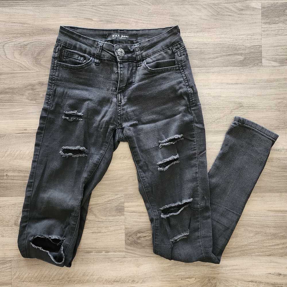 Wax Jean Charcoal Distressed Skinny Jeans